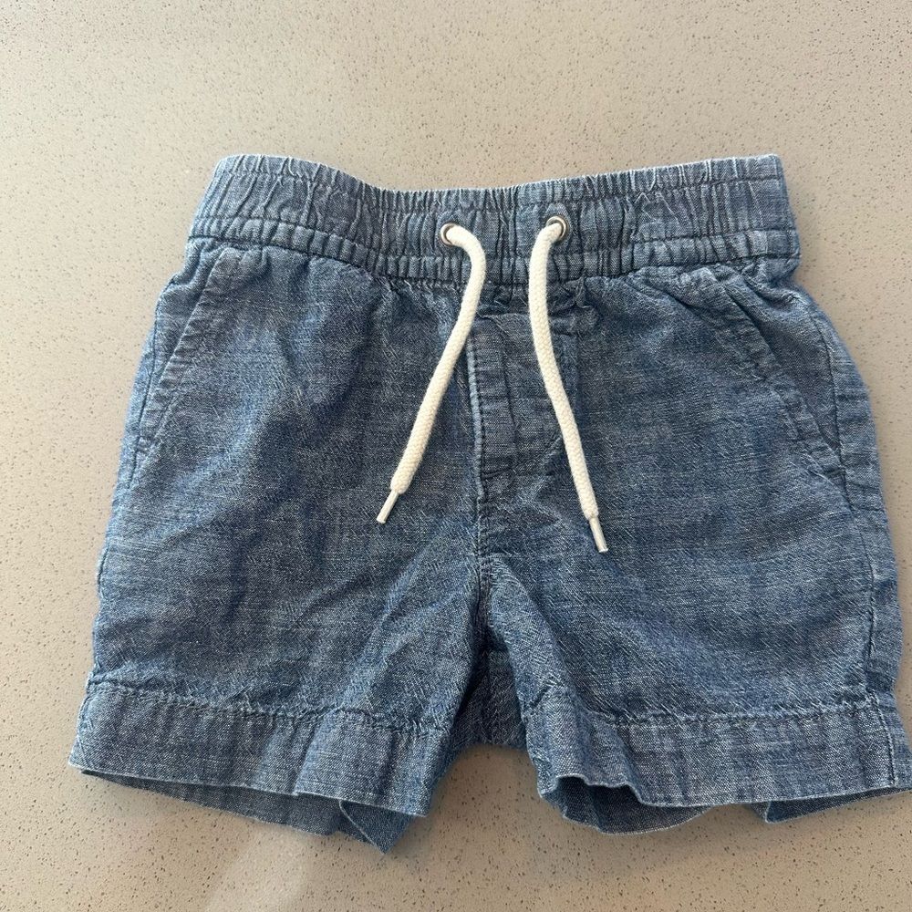 Baby Gap Blue Chambray Pull-on Denim Style Shorts Elastic Waistband Size 12-18 M
